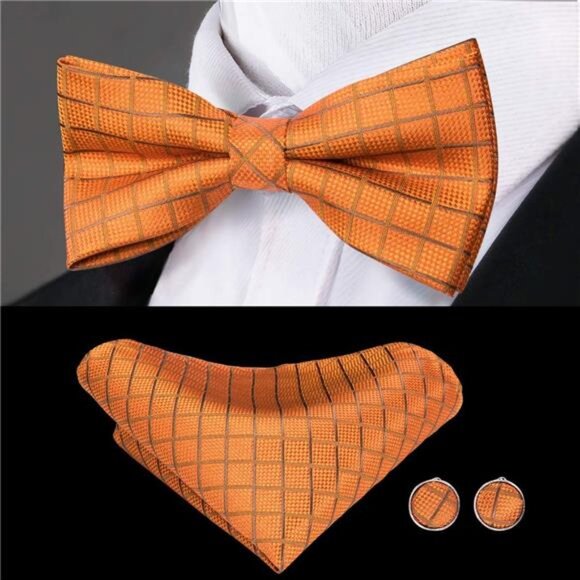 Men Ties Bowtie Set Woven Silk Necktie Bow Tie and Pocket  Square Cufflinks Set - Picture 4 of 7